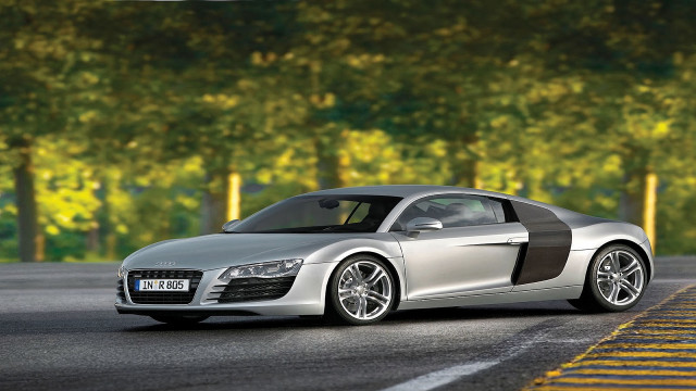 Silver car parked road forest #4 free wallpaper - medium preview image