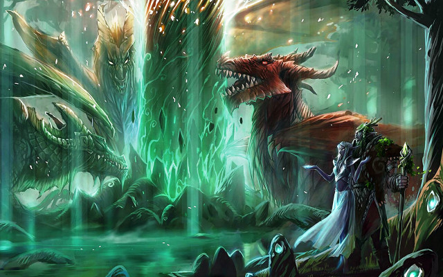 Couple dragon statue forest firework free wallpaper - medium preview image