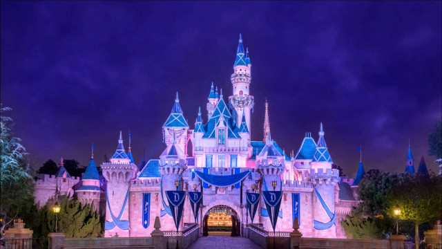 Castle night purple sky trees free wallpaper - medium preview image