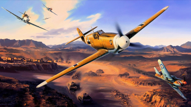 Plane desert sky town flying free wallpaper - medium preview image