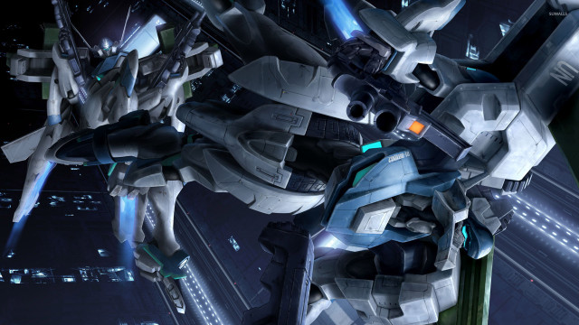 Futuristic robot flying city night free wallpaper - medium preview image