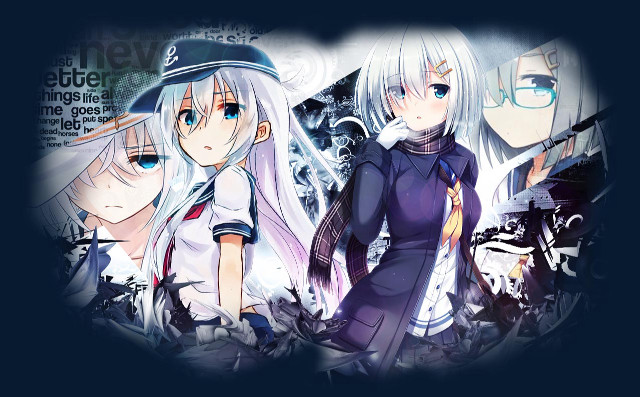 Anime girls white hair glasses free wallpaper - medium preview image