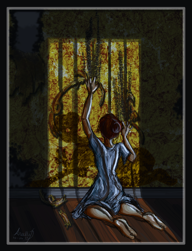 Woman sitting floor window snake free wallpaper - medium preview image