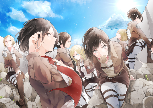 Group people rocky hillside blue free wallpaper - medium preview image