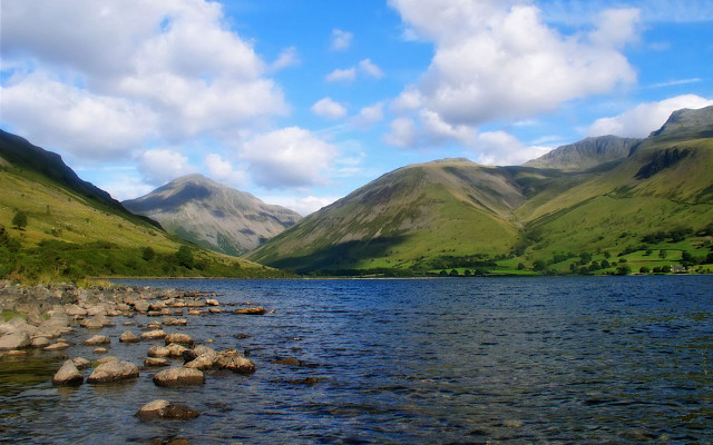 Lake mountains rocks cloudy sky #5 free wallpaper - medium preview image