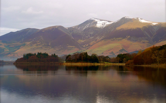 Lake mountains trees foreground clouds free wallpaper - medium preview image