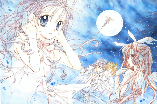 Anime girls blue background full free wallpaper - medium preview image