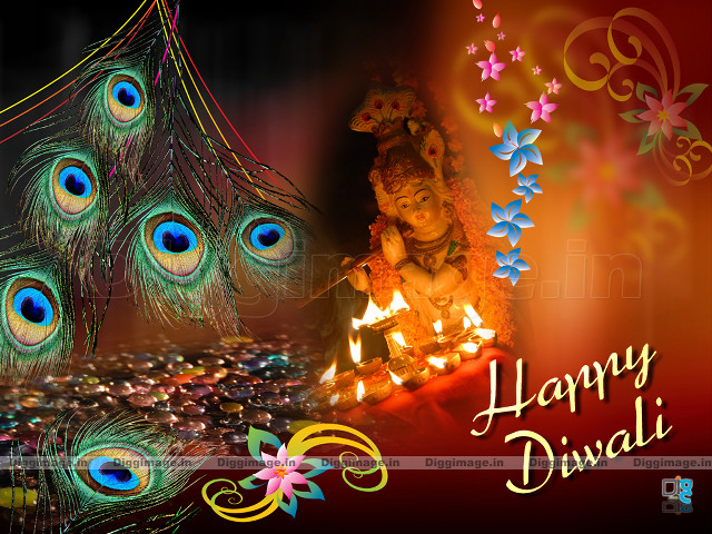 Happy diwali peacock feathers girl free wallpaper - medium preview image