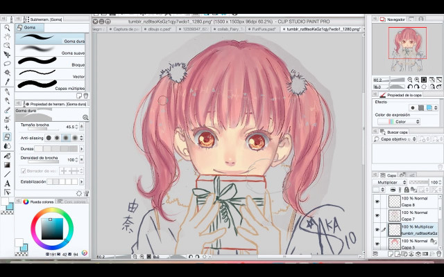 Girl pink hair bow drawing free wallpaper - medium preview image