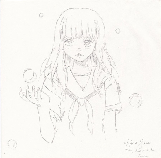 Girl bowtie bubble hyperrealism pencil free wallpaper - medium preview image