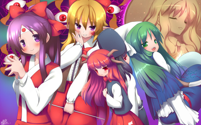 Anime girls purple background cat free wallpaper - medium preview image