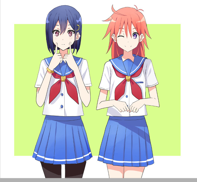 Anime girls blue skirts red free wallpaper - medium preview image