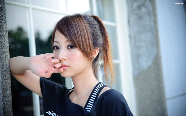 Woman ponytail window hand cheek free wallpaper - medium preview image