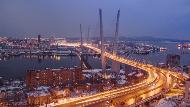 City bridge traffic nighttime lights free wallpaper - medium preview image