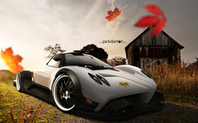 White sports car field barn free wallpaper - medium preview image