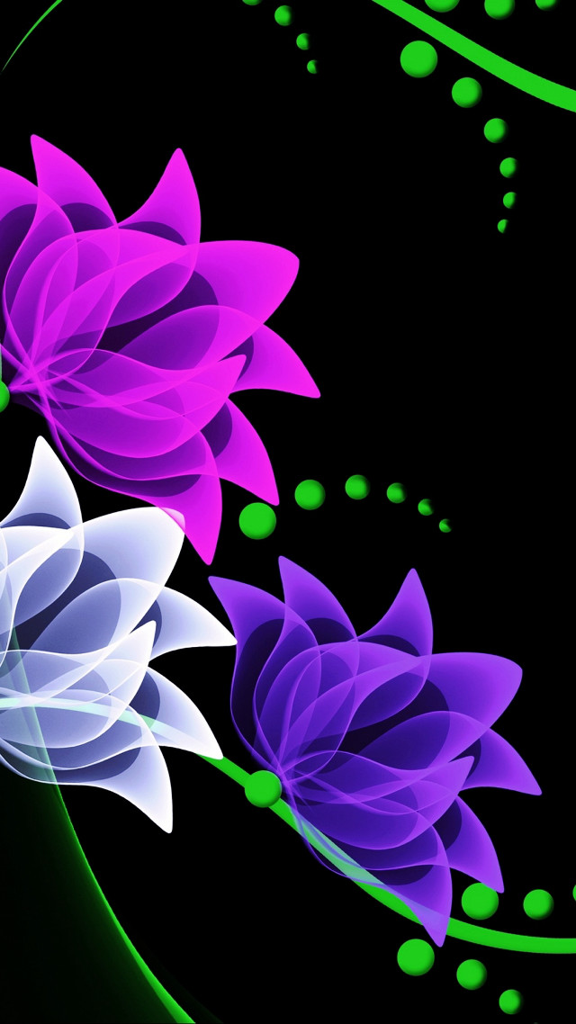 Flower black background green swirls free wallpaper - medium preview image