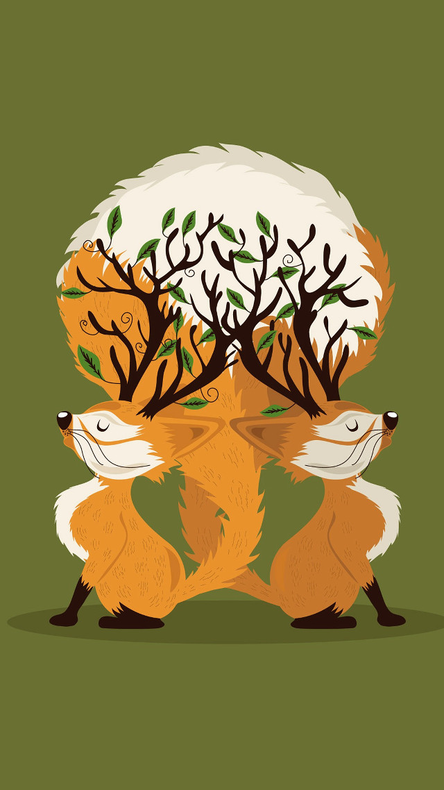 Foxes standing green background trees free wallpaper - medium preview image