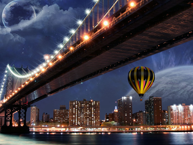 Hot air balloon city night free wallpaper - medium preview image
