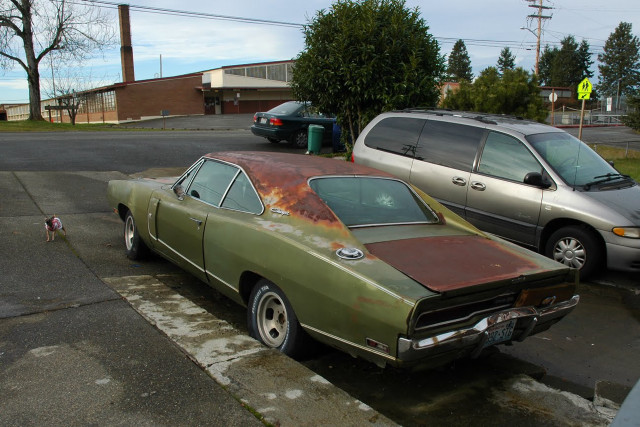Rusted car street apocalyptic matte free wallpaper - medium preview image