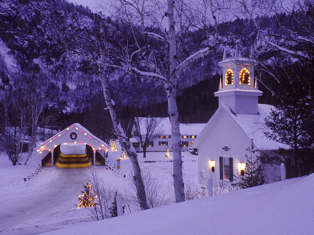 White church bell tower snow #4 free wallpaper - medium preview image