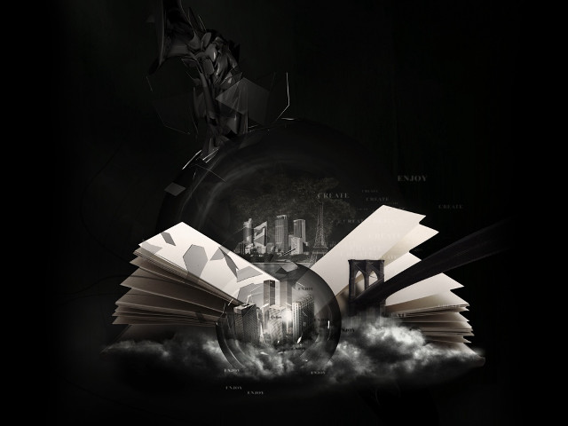 Flying book city lightbulb background free wallpaper - medium preview image