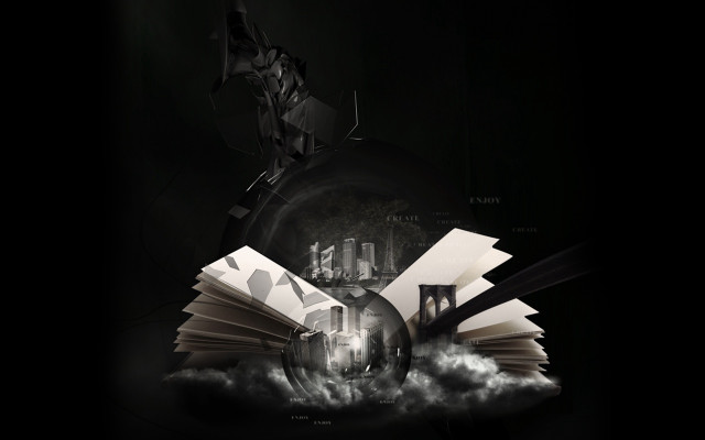 Flying book black background white #2 free wallpaper - medium preview image