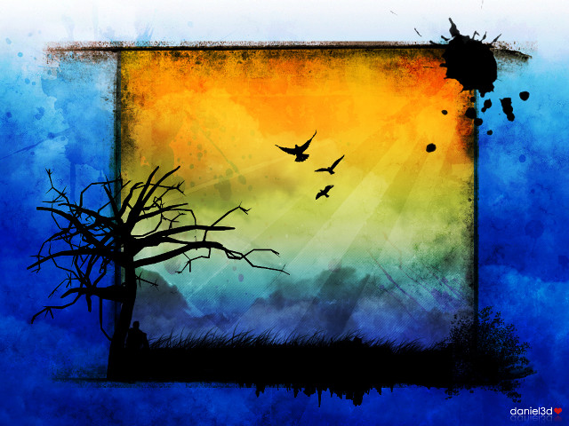Tree birds sunset background blue free wallpaper - medium preview image