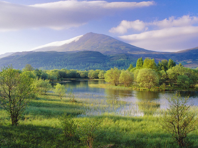 Lake trees mountains clouds foreground free wallpaper - medium preview image