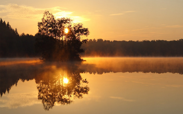 Lake tree sunset fog water #2 free wallpaper - medium preview image
