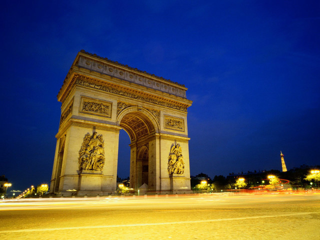 Tall ornate arch statues nighttime #2 free wallpaper - medium preview image
