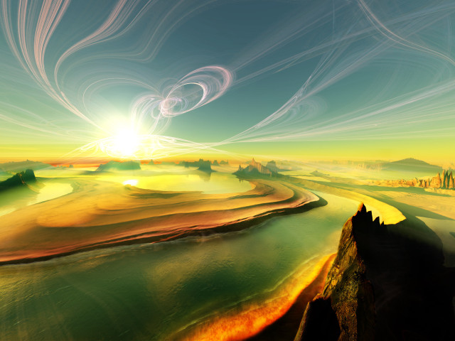 Landscape river sky sun clouds free wallpaper - medium preview image