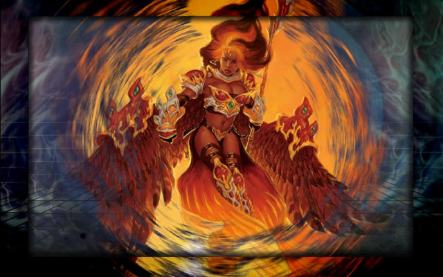 Woman sword fire background circular free wallpaper - medium preview image