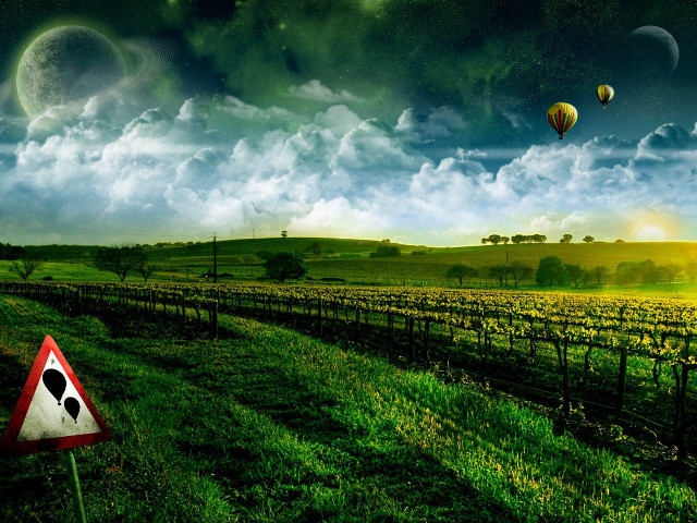 Field sign balloons moon night free wallpaper - medium preview image