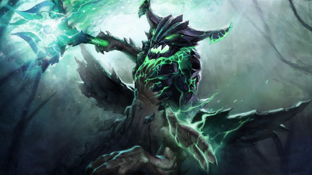 Green creature horns glowing eyes free wallpaper - medium preview image
