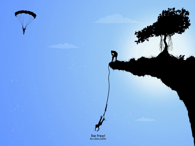 Cliff hanging tree rope person #2 free wallpaper - medium preview image
