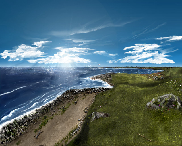 Grassy ocean beach cliff sunny free wallpaper - medium preview image