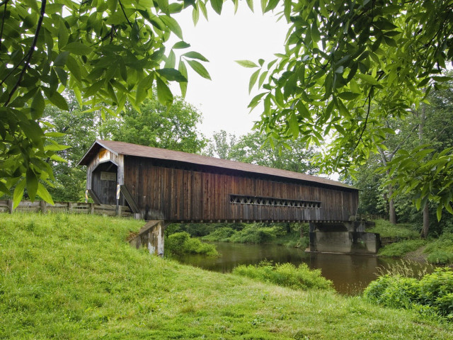 Covered bridge river wooded nature #2 free wallpaper - medium preview image