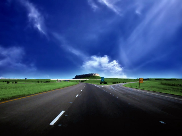 Long road cloudy sky blue free wallpaper - medium preview image
