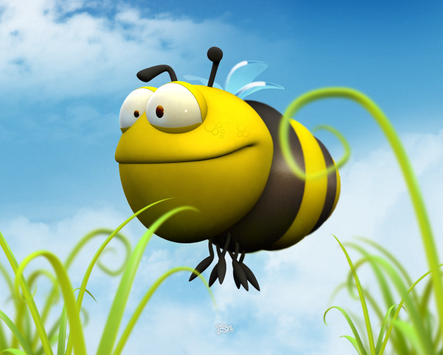 Cartoon bee flying eyes open free wallpaper - medium preview image