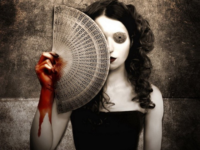Woman fan blood dripping face free wallpaper - medium preview image