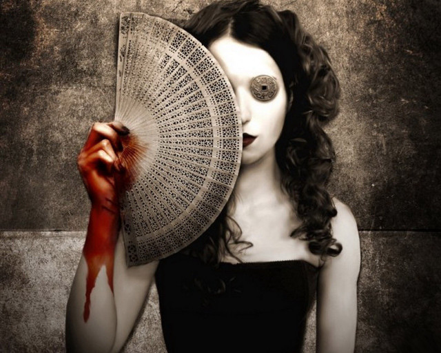 Woman bloody fan umbrella dripping free wallpaper - medium preview image