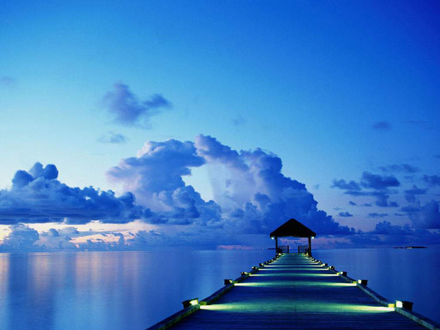 Pier gazebo nighttime clouds blue free wallpaper - medium preview image