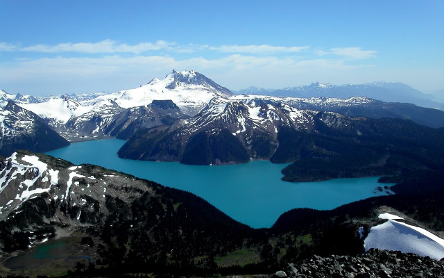 Lake mountains snowy peaks zenith free wallpaper - medium preview image