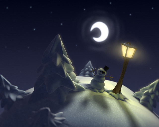 Snowman night snow streetlight fullmoon #2 free wallpaper - medium preview image