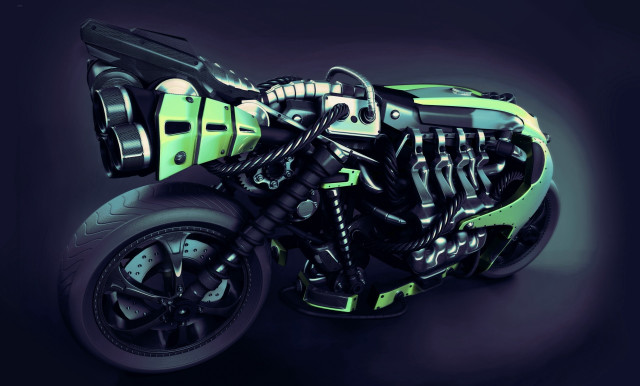 Futuristic motorcycle green black design free wallpaper - medium preview image