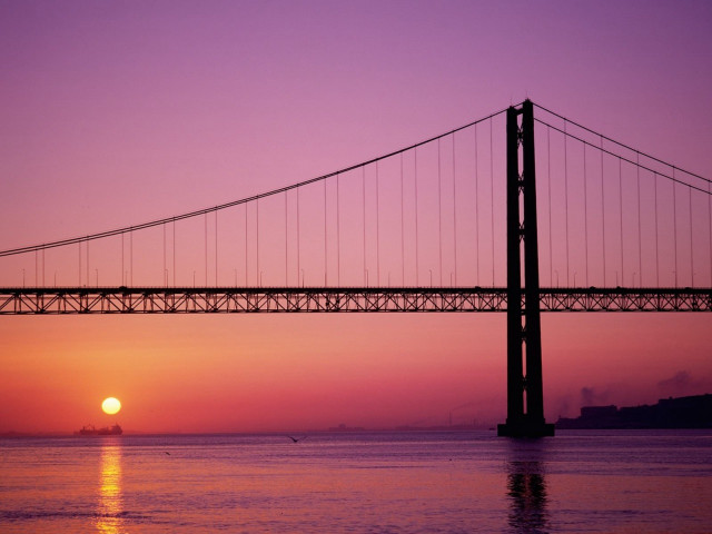 Bridge water sunset boat bird #3 free wallpaper - medium preview image