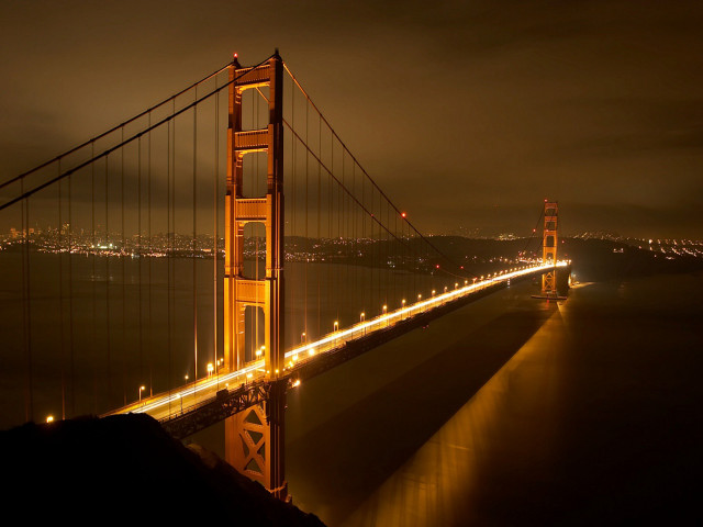 Long bridge night lights water #3 free wallpaper - medium preview image