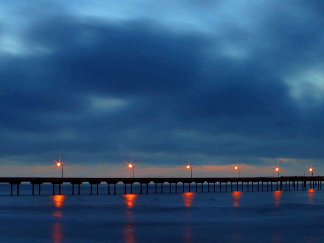 Pier lights night cloudy sky #2 free wallpaper - medium preview image