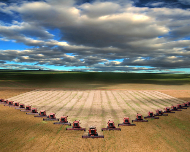 Crops field red tractors cloudy #3 free wallpaper - medium preview image