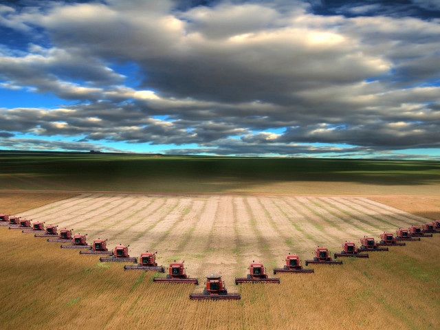 Crops field red tractors cloudy #4 free wallpaper - medium preview image